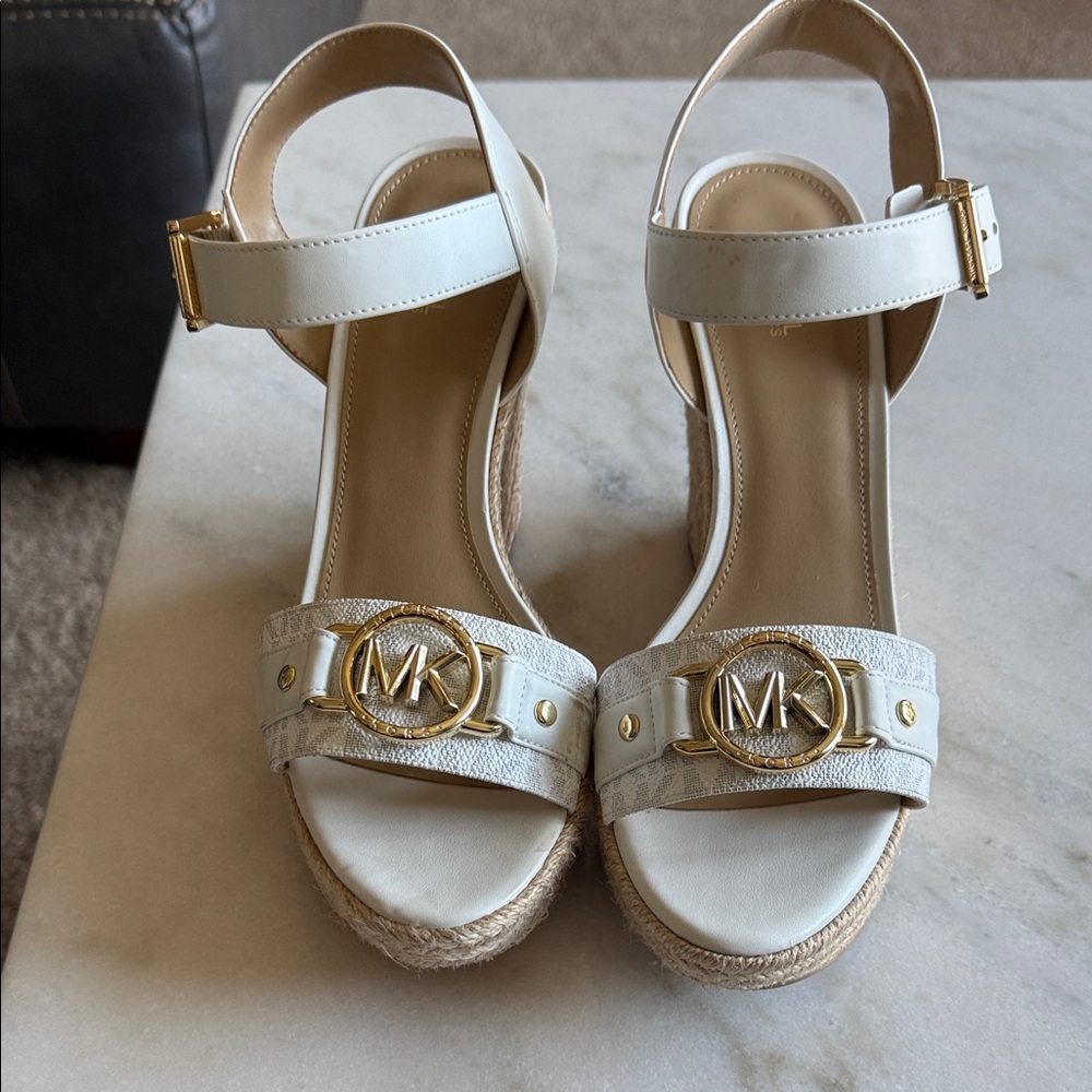 Michael Kors Cream Espadrille Sandals with Gold Accents